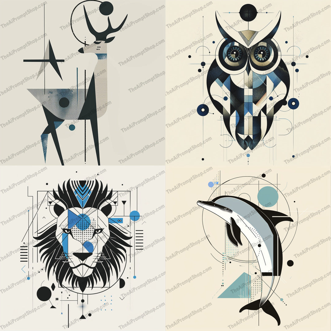 Geometric Animal Art AI MidJourney Image Prompt, 9020 Animals, midjourney, geometric, animal, abstract, modern, minimalist, art, design, clean lines, neutral colors, decor, graphic, illustration, creative, stylish, contemporary, unique, pattern, geometric shapes, home decor, wall art, Midjourney, Ai, Ai Image Prompt, Image Prompt, Prompt