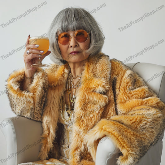 Stylish Glam AI MidJourney Image Prompt, 8758 Animals, midjourney, fashion, luxury, style, sophistication, classy, glamour, elegance, faux fur coat, leather jacket, champagne, cocktail, opulent, designer clothing, high-end fashion, trendy, stylish, chic, modern, posh, fabulous, Midjourney, Ai, Ai Image Prompt, Image Prompt, Prompt
