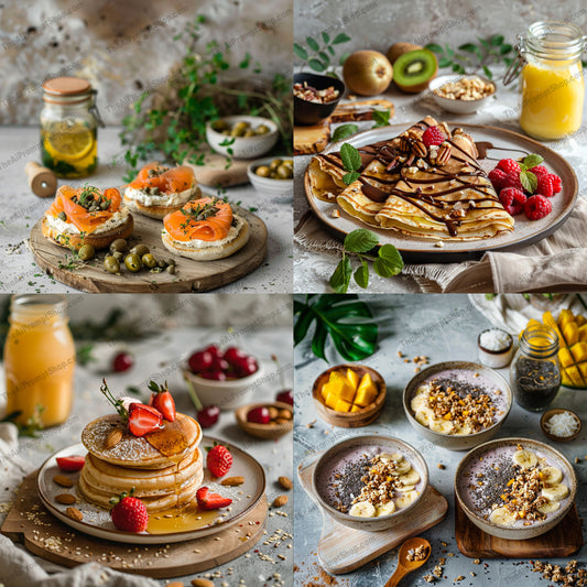 Delicious Breakfast Spread AI MidJourney Image Prompt, 9508 Food, midjourney, breakfast, delicious, food, pancakes, crepes, healthy, brunch, morning, fresh, savory, sweet, fruit, gourmet, meal, culinary, berries, smoothie bowl, yogurt, juice, snack, Midjourney, Ai, Ai Image Prompt, Image Prompt, Prompt