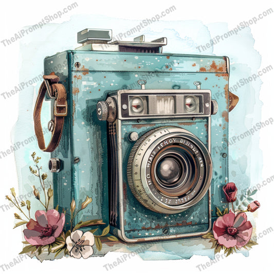AI MidJourney Image Prompt, Vintage Hues Watercolor, 4497anime, Antique gadgets portrayal, Artistic nostalgia, chat gpt, chat gpt prompts, chatgpt, chatgpt prompts, Floral accents, Florals, Ink splatter effect, midjourney, Nostalgic artistry, Pastel watercolor, Retro aesthetic, Soft color palette, Vintage illustration, Washed textures, Whimsical charm