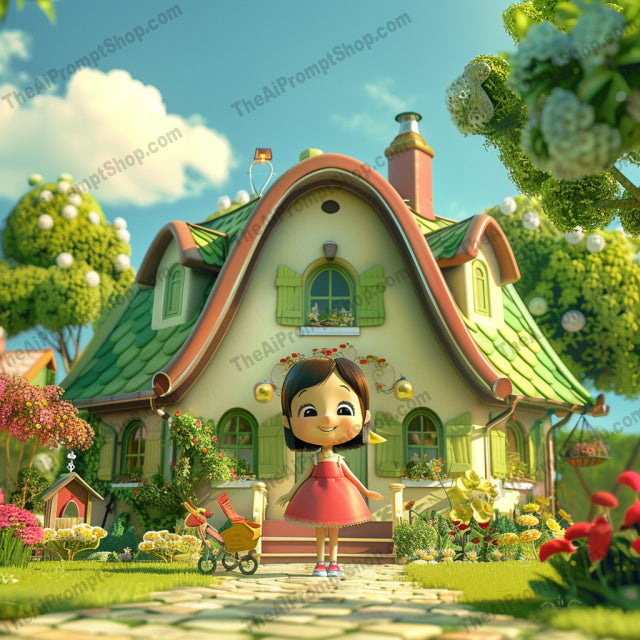 AI MidJourney Image Prompt, Whimsical World Wonders, 51593D animation style, Animation, Bright color palette, cartoon, Dreamlike settings, Enchanting environments, Fairytale architecture, Fantasy landscape, Imaginative worlds, Lush vegetation, Magical realism, midjourney, Playful character design, Serene atmosphere, Storybook whimsy