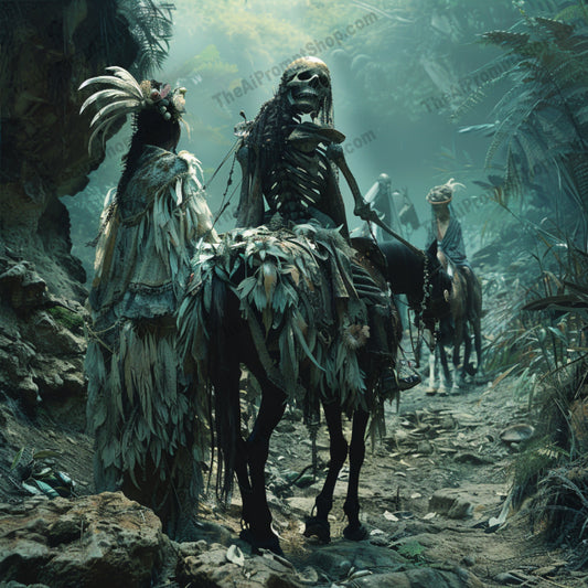 AI MidJourney Image Prompt, Apocalyptic Riders, 4854Ancient curses, chat gpt, chat gpt prompts, chatgpt, chatgpt prompts, Dark fantasy, Decayed grandeur, Desolate plains, Dystopian art, Eerie landscapes, Grim procession, Horseback specters, midjourney, Mythic apocalypse, Ominous riders, Post-apocalyptic world, Scary, Skeleton motifs, Surreal creatures, Tribal face paint, Tribal warriors, Warrior illustrations