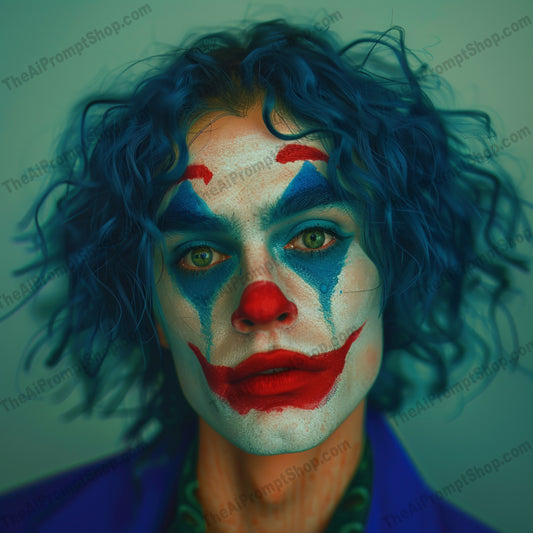 AI MidJourney Image Prompt, Vivid Clown Personas, 4859Artistic photography, Bold colors, chat gpt, chat gpt prompts, chatgpt, chatgpt prompts, Clown makeup, Colorful expressions, Cultural iconography, Dark personas, Dramatic makeup, Emotional clowns, Expressive portraits, Face paint artistry, Intense gazes, Joker representation, midjourney, Neon lights, Pop culture, Scary, Theatrical looks, Vibrant character art