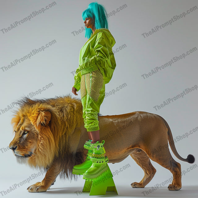 Fashion with Exotic Animals AI MidJourney Image Prompt, 9404 Fashion & Accessories, midjourney, fashion, exotic animals, vibrant colors, avant-garde, wildlife, giraffe, elephant, tiger, lion, neon outfits, high fashion, bold style, unique fashion, fashion photography, animal photography, edgy fashion, style, modeling, fashion poses, wildlife imagery, Midjourney, Ai, Ai Image Prompt, Image Prompt, Prompt
