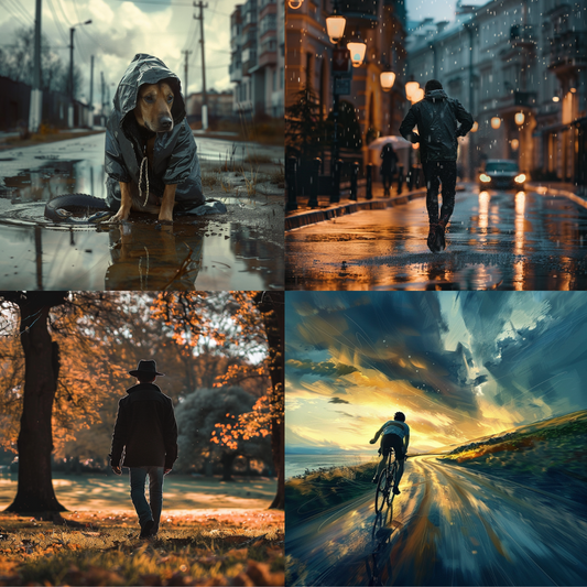 AI MidJourney Image Prompt, Melancholic Serenity, 4925Atmospheric perspective, chat gpt, chat gpt prompts, chatgpt, chatgpt prompts, Cinematic street scenes, Desaturated tones, midjourney, Moody blues, Motion blur, Rainy ambiance, Reflective surfaces, Solitary figures, Storybook Illustrations, Twilight calm, Urban tranquility