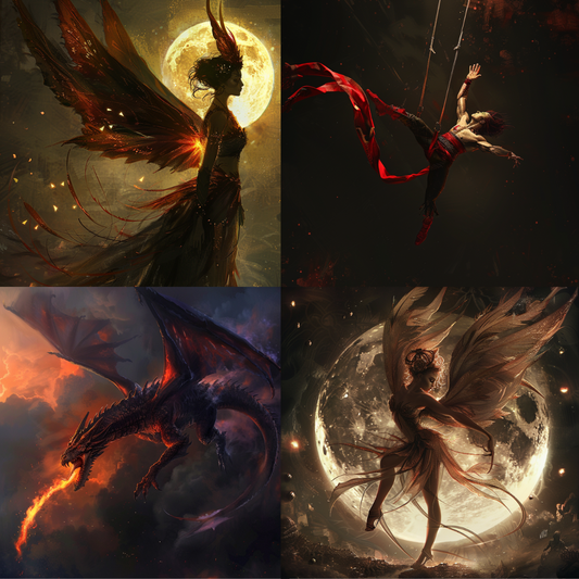 AI MidJourney Image Prompt, Celestial Dance, 4850Celestial backdrop, chat gpt, chat gpt prompts, chatgpt, chatgpt prompts, Dramatic silhouettes, Dynamic movement, Ethereal elegance, Fantasy artwork, Fiery plumage, Fire-winged beings, Glowing embers, Graceful forms, Luminous effects, Majestic creatures, midjourney, Midnight dance, Moonlit fantasy, Mystical flight, Radiant warmth, Scary, Skyward ascent