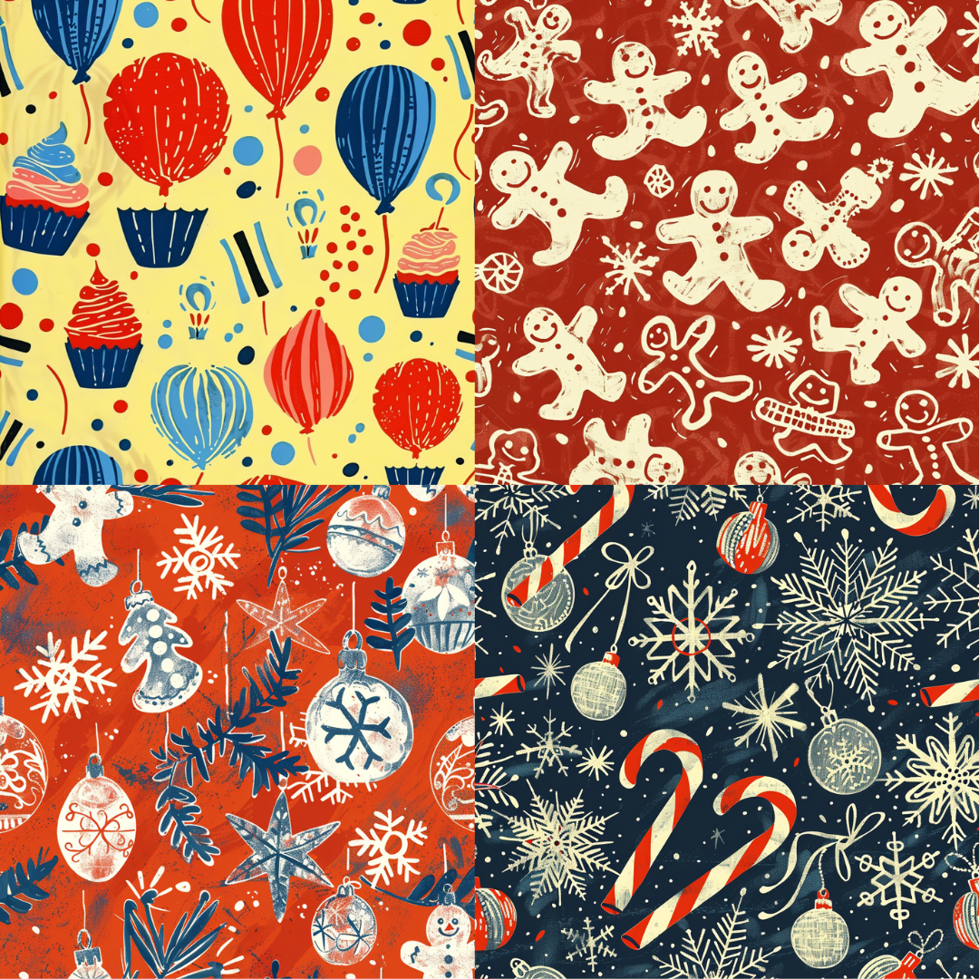 Festive patterns in a retro style created from an AI image prompt.