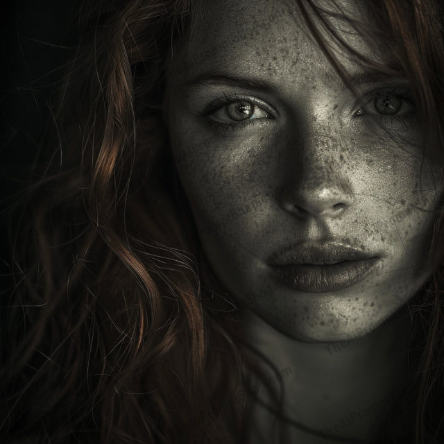 Dark & Mysterious Portrait AI MidJourney Image Prompt, 9603 — A captivating portrait in dark and mysterious tones, focusing on hair and texture — product preview image 4