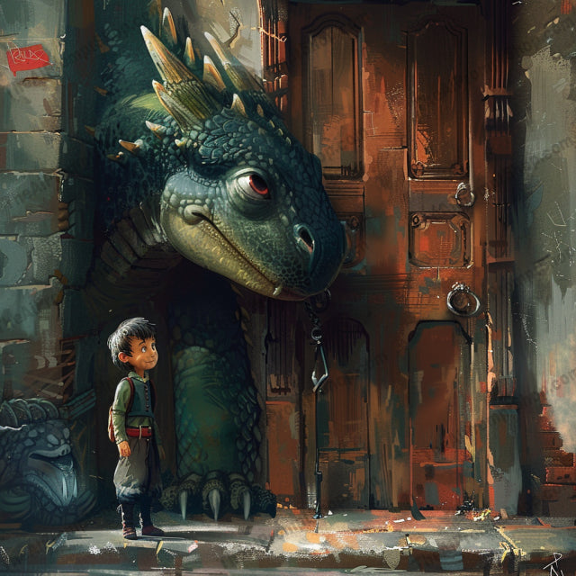 AI MidJourney Image Prompt, Mythical Companions, 4930chat gpt, chat gpt prompts, chatgpt, chatgpt prompts, Childhood imagination, Enchanting gates, Enthralled youth, Fantastic beasts, Hidden worlds, Legendary friendships, Luminous creatures, Magical realism, midjourney, Rustic charm, Storybook Illustrations, Twilight magic