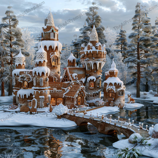 Fantasy Gingerbread Houses AI MidJourney Image Prompt, 8425Ai, Ai Image Prompt, artwork, castle, charm, colorful, decorative, design, dream, fairytale, fantasy, gingerbread, Holidays, home, house, Image Prompt, imagination, intricate, magical, midjourney, Prompt, snow, tropical, vibrant, whimsical, winter