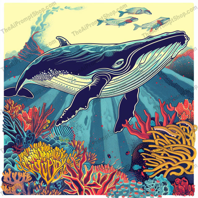Futuristic Ocean Whimsy AI MidJourney Image Prompt, 9463 Fantasy, midjourney, futuristic, whale, octopus, dragon, castle, flying cars, underwater, coral reefs, cephalopod, shipwreck, fantasy, modern, vibrant, radiant, urban, advanced, surreal, marine life, magical, underwater scene, Midjourney, Ai, Ai Image Prompt, Image Prompt, Prompt