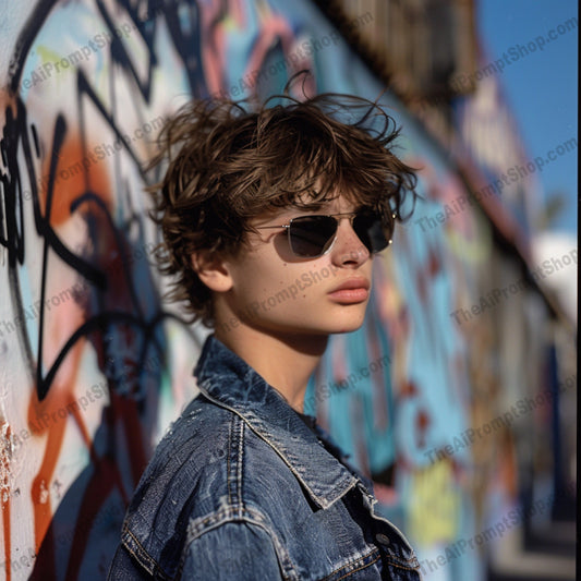 Urban Street Style Portrait AI MidJourney Image Prompt, 8231artistic, choker, cityscape, colorful, denim jacket, dynamic, edgy, expression, fashion, fashionable, graffiti, hoodie, modern, portrait, trendymidjourney, urban street style, vibrant, youthful