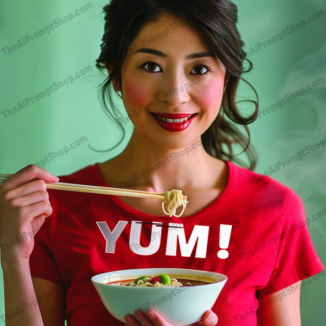 Food Enthusiast Portrait AI MidJourney Image Prompt, 9466 Portraits & People, midjourney, food, portrait, vibrant, colorful, playful, expressive, typography, t-shirts, enjoyment, eating, fun, enthusiasm, delicious, meals, snacks, drinks, chopsticks, juice, sushi, noodles, Midjourney, Ai, Ai Image Prompt, Image Prompt, Prompt