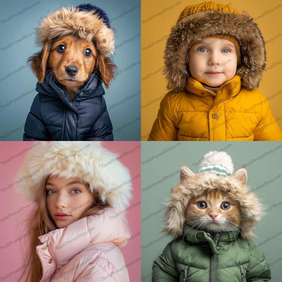 Cozy Winter Fashion AI MidJourney Image Prompt, 9344 Mockups - Products, midjourney, winter, fashion, jackets, coats, fur-lined hoods, stylish, warm, cozy, elegant, outerwear, cold weather, clothing, fashion accessories, seasonal fashion, trend, style, apparel, winter wear, warmth, design, Midjourney, Ai, Ai Image Prompt, Image Prompt, Prompt