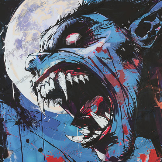 AI MidJourney Image Prompt, Rage Against Dusk, 4872Aggressive expressions, chat gpt, chat gpt prompts, chatgpt, chatgpt prompts, Creature features, Cyberpunk beasts, Dynamic horror, Electric fury, Fierce monsters, Haunted cityscape, Menacing creatures, midjourney, Neon noir, Night terrors, Paint splatter, Scary, Splattered art style, Surreal horror, Urban nightmare, Vivid terror, Wild rage