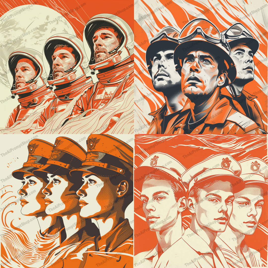 Stylized Portraits of Military Personnel AI MidJourney Image Prompt, 8944 Portraits & People, midjourney, military, stylized, portraits, dynamic, heroism, vibrant, bold colors, intricate line work, soldiers, uniforms, patriotic, artwork, illustration, character design, personnel, detailed, modern style, military heroes, strength, powerful imagery, Midjourney, Ai, Ai Image Prompt, Image Prompt, Prompt