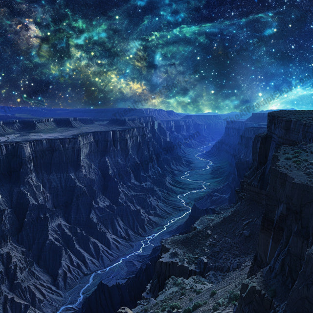 Cosmic Nightscapes AI MidJourney Image Prompt, 8748 Landscapes & Paintings, midjourney, cosmic, nightscapes, starry sky, snowy terrain, winter trees, deep canyon, flowing lava, vibrant sky, mesmerizing hues, environmental elements, nature, landscapes, digital art, scenic, galaxy, space, night, beautiful, fantasy, surreal, Midjourney, Ai, Ai Image Prompt, Image Prompt, Prompt