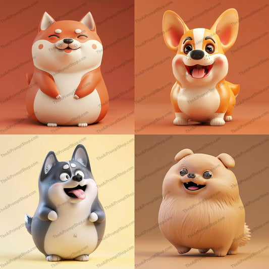 Adorable Cartoon Dogs AI MidJourney Image Prompt, 8777 Animals, midjourney, cartoon, dog, cute, adorable, playful, bright, colorful, exaggerated, character design, joyful, fun, whimsical, cheery, pets, animated, cute animals, charming, illustration, digital art, happy, dog breed, Midjourney, Ai, Ai Image Prompt, Image Prompt, Prompt
