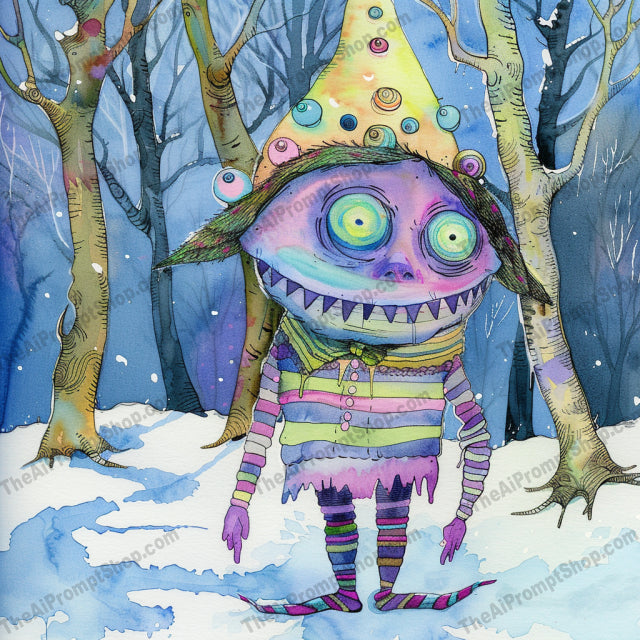 Whimsical Winter Creatures AI MidJourney Image Prompt, 9654 Storybook Illustrations, midjourney, whimsical, winter, creatures, illustration, colorful, forest, snow, adorable, playful, magical, fantasy, cute, artwork, characters, cartoonish, winter fashion, stripes, hats, scarves, enchanted, Midjourney, Ai, Ai Image Prompt, Image Prompt, Prompt