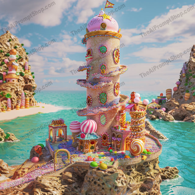 Fantasy Gingerbread Houses AI MidJourney Image Prompt, 8425Ai, Ai Image Prompt, artwork, castle, charm, colorful, decorative, design, dream, fairytale, fantasy, gingerbread, Holidays, home, house, Image Prompt, imagination, intricate, magical, midjourney, Prompt, snow, tropical, vibrant, whimsical, winter