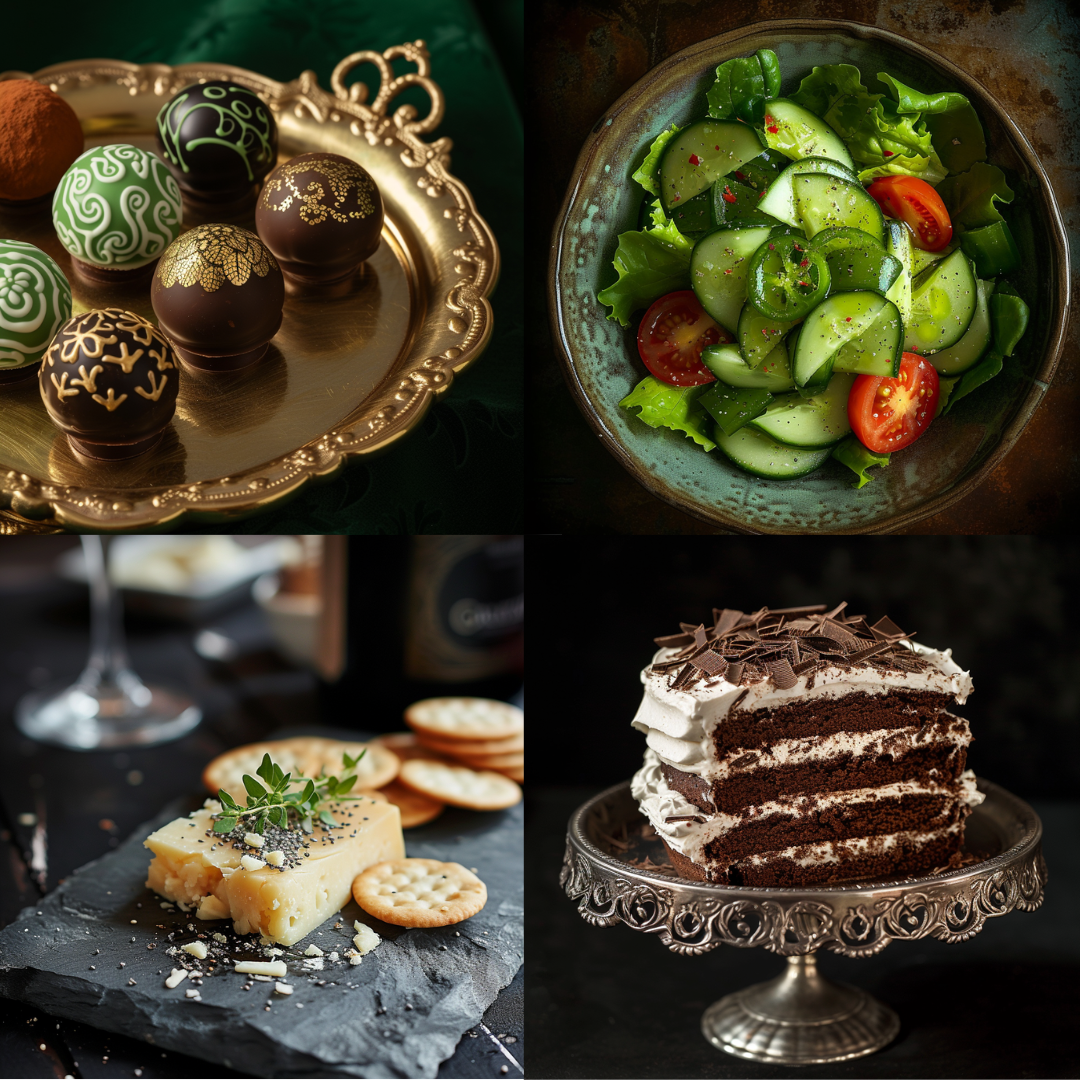Gourmet Elegance AI MidJourney Image Prompt, Food, 4293chat gpt, chat gpt prompts, chatgpt, chatgpt prompts, Culinary aesthetics, Dark food scene, Elegant food photography, Food, Food artistry, Gourmet styling, midjourney, Ornate dishware, Refined plating, Rustic elegance, Textural contrast, Vintage presentation
