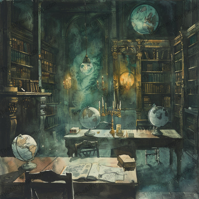 Atmospheric Vintage Library AI MidJourney Image Prompt, 9662 Storybook Illustrations, midjourney, vintage, library, atmospheric, books, chandeliers, wooden furniture, timeless, mystery, elegant, classic, ethereal, old books, antique, historic, study, interior design, warm lighting, reading room, sophisticated, book lover, Midjourney, Ai, Ai Image Prompt, Image Prompt, Prompt