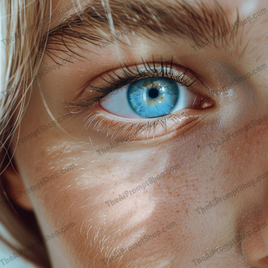 Blue Eye Close-up AI MidJourney Image Prompt, 8247beauty, blue eye, captivating, close-up photography, detailed shot, expressive eye, eye color, eye detail, eye shot, high resolution, human eye, intense gaze, iris, macro photography, natural lighting, portraitmidjourney, sharp focus, skin texture, vivid details