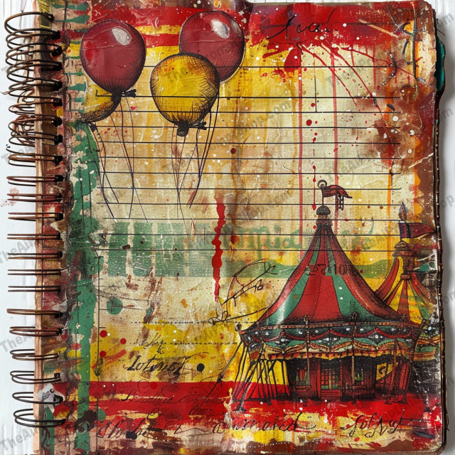 Vintage Circus-Themed Illustration AI MidJourney Image Prompt, 8237artistic, carousel, classic motifs, collectiblemidjourney, colorful, detailed, distressed textures, fantasy, imaginative, nostalgia, old-world charm, stage curtains, vintage circus illustration, whimsical