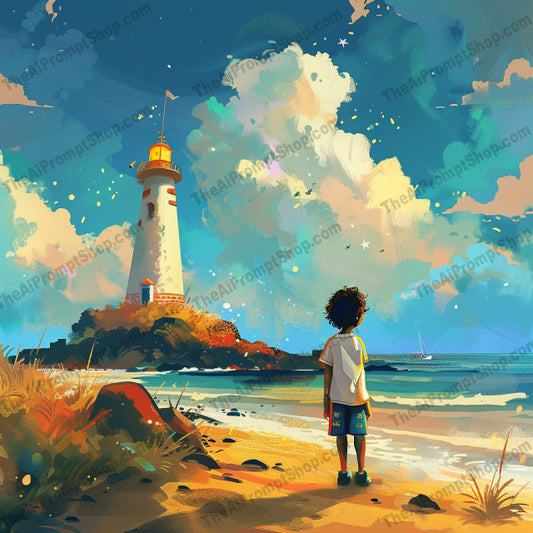 Children at the beach illustration in a storybook style created from an AI image prompt.