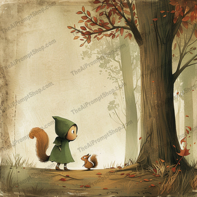 AI MidJourney Image Prompt, Enchanted Woods, 4926Autumn whispers, chat gpt, chat gpt prompts, chatgpt, chatgpt prompts, Dappled light, Dreamy woodland, Fairytale inspiration, Forest encounters, Gentle giants, midjourney, Mystical silhouettes, Mythic charm, Soft earth tones, Storybook creatures, Storybook Illustrations