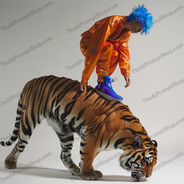 Fashion with Exotic Animals AI MidJourney Image Prompt, 9404 Fashion & Accessories, midjourney, fashion, exotic animals, vibrant colors, avant-garde, wildlife, giraffe, elephant, tiger, lion, neon outfits, high fashion, bold style, unique fashion, fashion photography, animal photography, edgy fashion, style, modeling, fashion poses, wildlife imagery, Midjourney, Ai, Ai Image Prompt, Image Prompt, Prompt