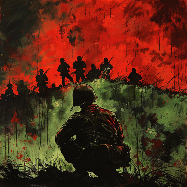 Dramatic Illustrated Cataclysms AI MidJourney Image Prompt, 8192bold colors, cityscape, destructionmidjourney, disaster, dramatic illustrated cataclysm, dynamic composition, emotional impact, explosion, family, human adversity, intense artwork, nature, nature's fury, single image, soldier, storm, war