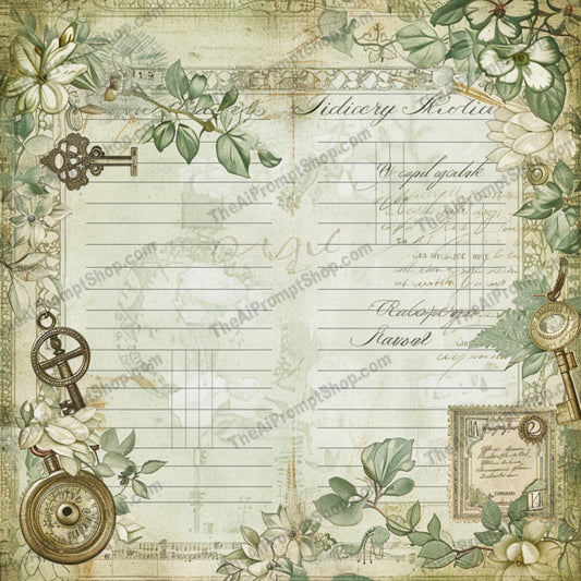 Vintage Scrapbook Journal Page AI MidJourney Image Prompt, 8460Ai, Ai Image Prompt, antique, artistic, classic design, collectibles, decorative, ephemera, floral, handwritten notes, heritage, Image Prompt, journal, maps, memories, midjourney, nostalgic, papercraft, Patterns & Wallpapers, postcards, Prompt, romantic, scrapbook, stationery, timeless, vintage