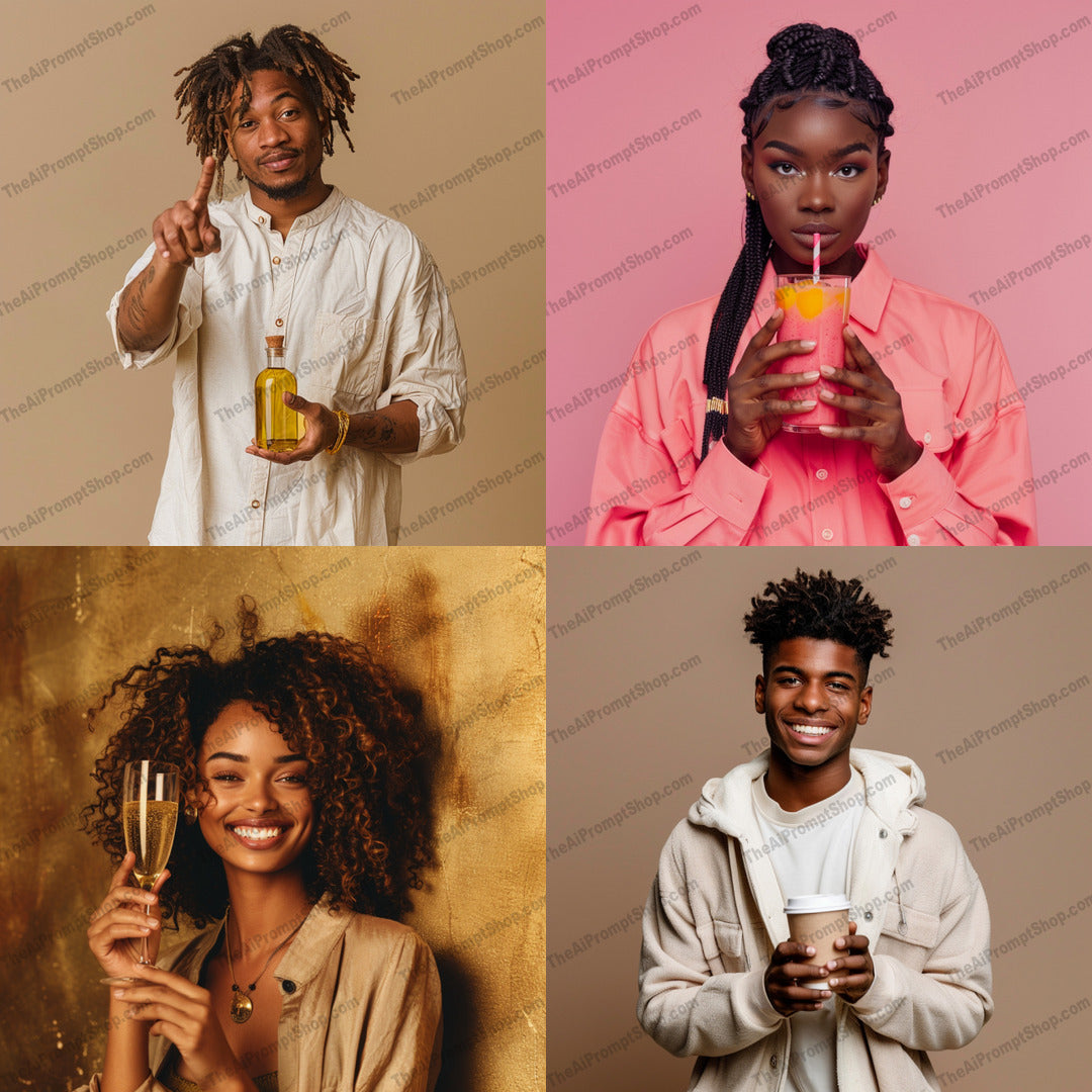 Stylish Portraits with Beverages AI MidJourney Image Prompt, 8812 Animals, midjourney, portrait, beverage, diverse, minimalistic, contemporary, stylish, individual, unique, fashion, modern, drink, holding, casual, lifestyle, expressive, simple, chic, elegant, trend, refreshing, Midjourney, Ai, Ai Image Prompt, Image Prompt, Prompt