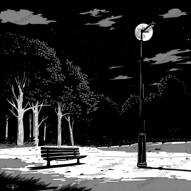 Noir Cityscapes AI MidJourney Image Prompt, 8718 Landscapes & Paintings, midjourney, noir, cityscape, urban, monochrome, black and white, night, streetlights, silhouette, mystery, cinematic, artwork, solitude, shadow, glow, silent, streets, alley, station, bench, trees, Midjourney, Ai, Ai Image Prompt, Image Prompt, Prompt