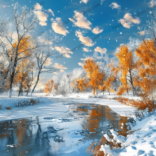 AI MidJourney Image Prompt, Winter's Warm Glow, 4719chat gpt, chat gpt prompts, chatgpt, chatgpt prompts, Frosty landscape art, Icy nature, Landscapes, midjourney, Radiant sky art, Seasonal landscape illustration, Snow-covered scenery, Snowy solitude, Sunset reflections, Warm-cool contrast, Winter tranquility, Wintry sunrise scenes