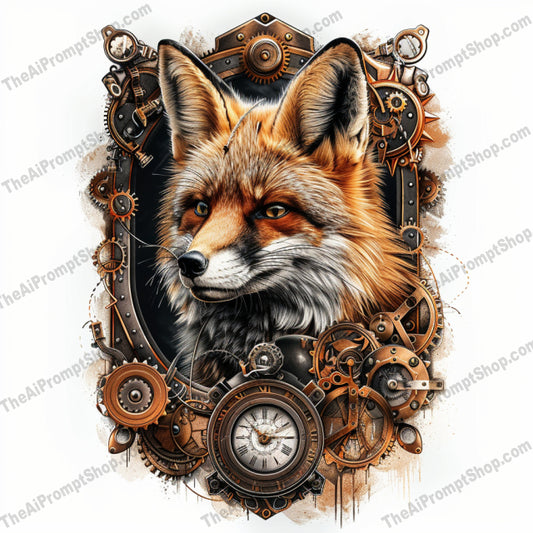 Steampunk Animal Art AI MidJourney Image Prompt, 9571 T Shirt Designs, midjourney, steampunk, animal art, mechanical, gears, intricate, nature, machinery, fox, lion, dragon, owl, detailed, illustration, fantasy, creative, unique, artistic, design, decor, cyber, vintage, Midjourney, Ai, Ai Image Prompt, Image Prompt, Prompt