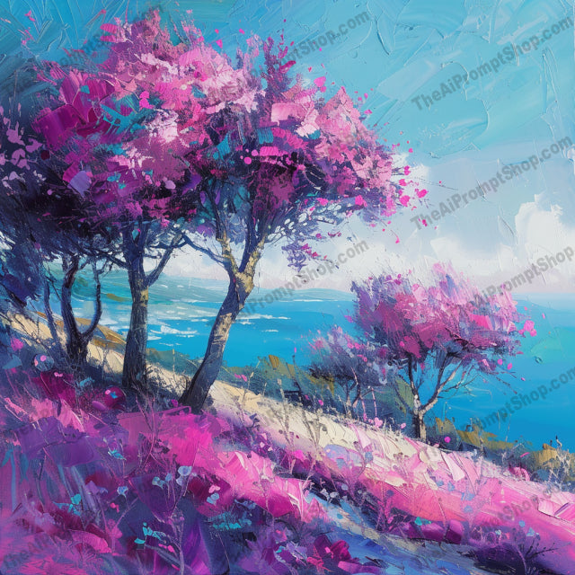 AI MidJourney Image Prompt, Vibrant Brushwork, 4747Artistic abstraction, chat gpt, chat gpt prompts, chatgpt, chatgpt prompts, Chromatic cliffs, Coastal splendor, Dynamic seascapes, Impasto elegance, Landscapes, Maritime vibrance, midjourney, Oceanic hues, Palette knife landscape, Textured flora, Vivid strokes