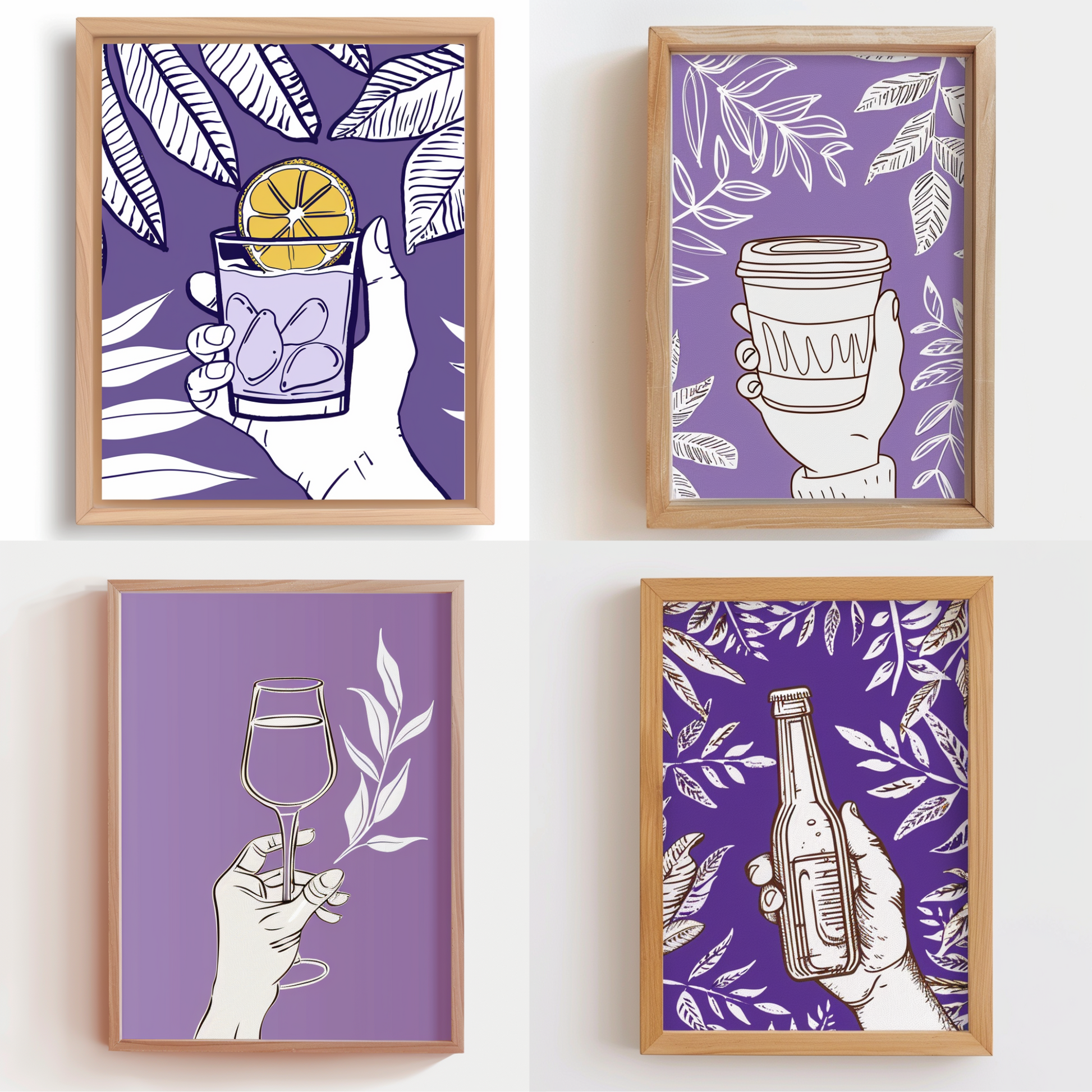 Cheers in Style AI MidJourney Image Prompt, 8019artistic, beer, beverage, botanical, chic, cocktail, coffee, contemporary, decor, drinks, framed art, graphic design, hand-drawn, midjourney, minimalist, modern art, purple, stylish, wall art, wine