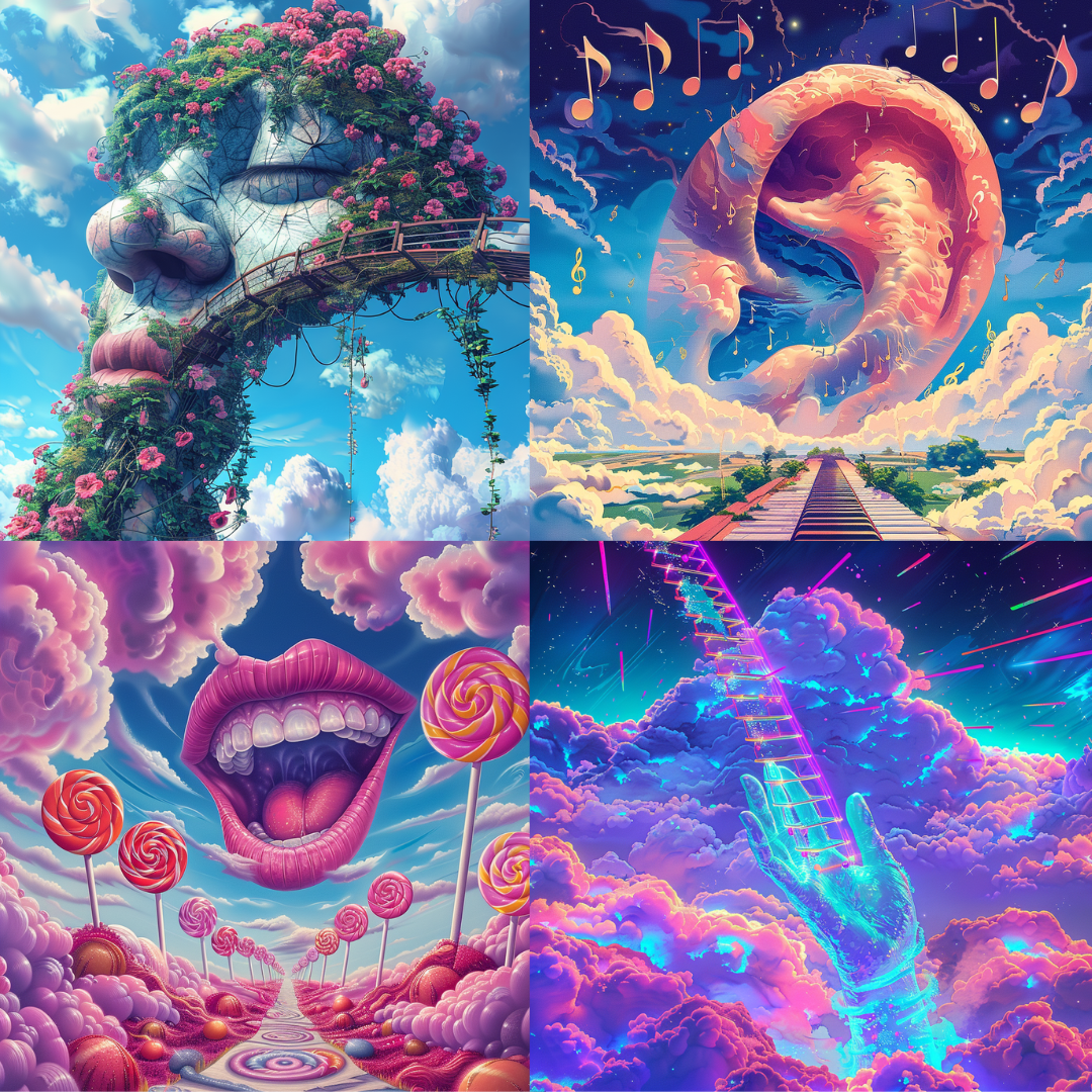 Surreal dreamscapes illustration created from an AI image prompt.