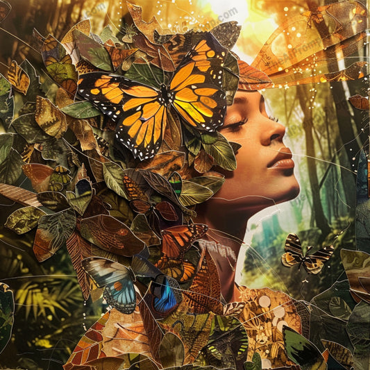 Cosmic Nature Collage AI MidJourney Image Prompt, 8784 Animals, midjourney, cosmic, nature, butterflies, foliage, galactic, surreal, dreamlike, ethereal, women, art, collage, fantasy, mystical, abstract, visual art, colorful, imaginative, creative, intertwined, patterns, Midjourney, Ai, Ai Image Prompt, Image Prompt, Prompt