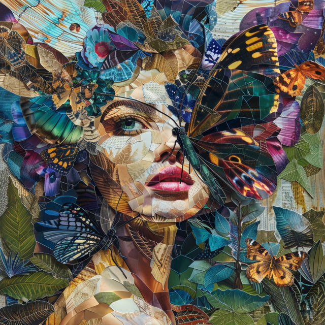 Cosmic Nature Collage AI MidJourney Image Prompt, 8784 Animals, midjourney, cosmic, nature, butterflies, foliage, galactic, surreal, dreamlike, ethereal, women, art, collage, fantasy, mystical, abstract, visual art, colorful, imaginative, creative, intertwined, patterns, Midjourney, Ai, Ai Image Prompt, Image Prompt, Prompt