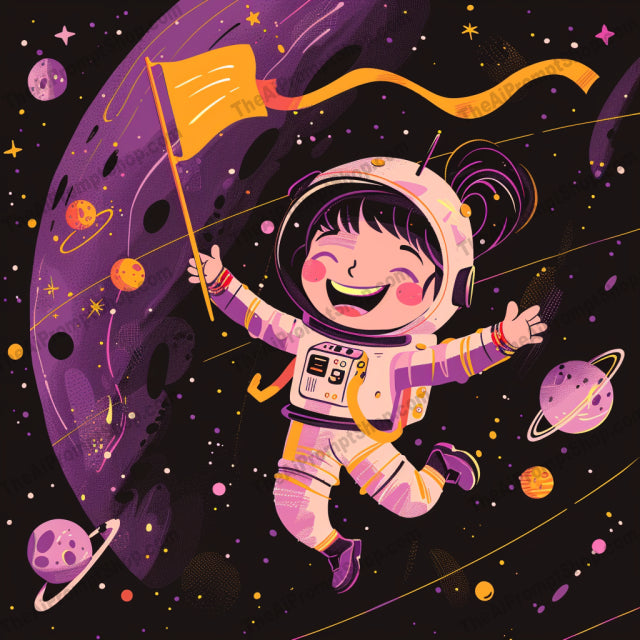 Adventures of Space Kids AI MidJourney Image Prompt, 8181astronauts, bright, colorful, cosmic, cosmosmidjourney, exploration, floating, fun, imagination, joyful, kids space suits, orbit, outer space, planets, space children adventure, stars, whimsical