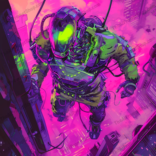 Futuristic Space Explorers and Cyborgs AI MidJourney Image Prompt, 8087astronaut art, bold art, cyberpunk style, cyborgs, dynamic compositions, futuristic art, high-tech designs, midjourney, modern decor, sci-fi enthusiasts, space adventure, space art, space explorers, tech-inspired decor, vibrant art