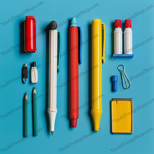 Art Supplies Flat Lay AI MidJourney Image Prompt, 8147art supplies, brushes, classic, colorful, creative inspiration, drawing, flat lay, materials, midjourney, minimalist, modern, notebooks, organization, painting, pencils, pens, stationery, tools, vibrant