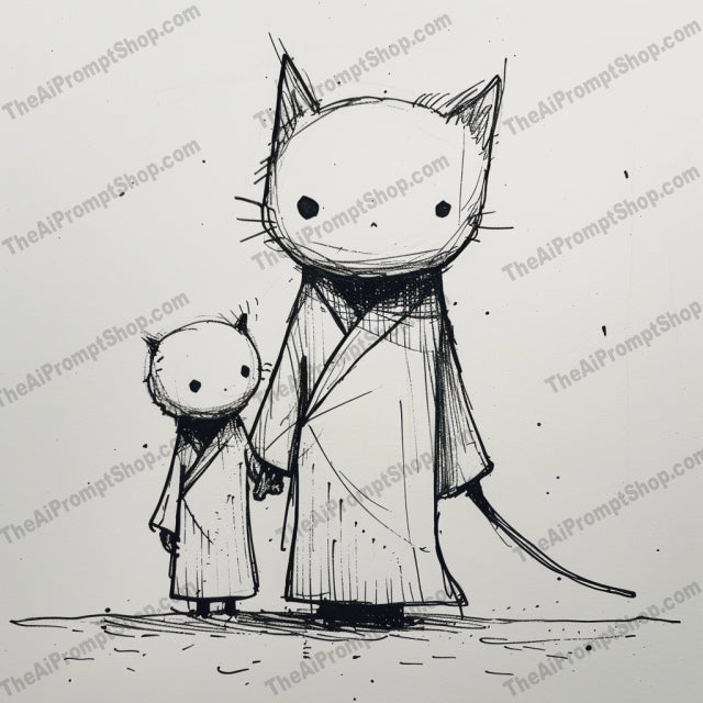 Monochrome Animal Pairings AI MidJourney Image Prompt, 9197 Animals, midjourney, monochrome, minimalistic, illustration, sketch-like, animal pairs, whimsical, storybook, animals in robes, black and white, line art, simplicity, cute animals, artistic, hand-drawn, characters, fine lines, companionship, friendship, adorable, ink drawing, Midjourney, Ai, Ai Image Prompt, Image Prompt, Prompt