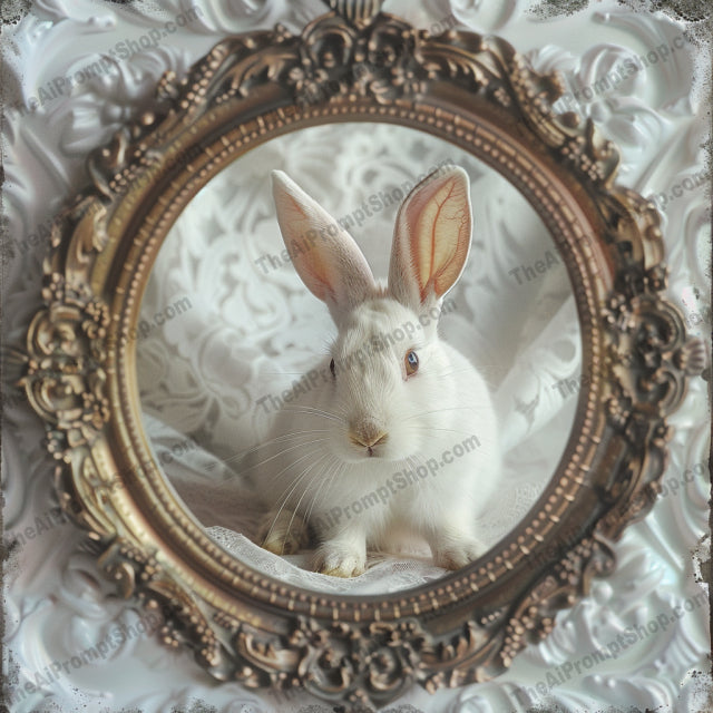 Elegant White Animals in Ornate Frames AI MidJourney Image Prompt, 8081animal lovers, classic elegance, detailed portraits, dove art, graceful animals, home decor, intricate design, luxury decor, luxury interiors, midjourney, ornate frames, owl art, rabbit art, refined artwork, regal cat art, sophisticated wall art, timeless art, vintage-inspired decor, white animal art