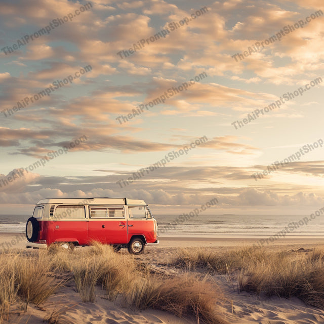 Retro Beach Vans AI MidJourney Image Prompt, 9098 Animation & Cartoons, midjourney, retro van, vintage car, beach scene, pastel colors, classic vehicle, vintage aesthetic, serene beach, travel, nostalgia, beach vibes, old-fashioned van, coastal, retro vibes, classic design, vintage travel, summer, outdoor adventure, beach getaway, retro style, scenic view, Midjourney, Ai, Ai Image Prompt, Image Prompt, Prompt