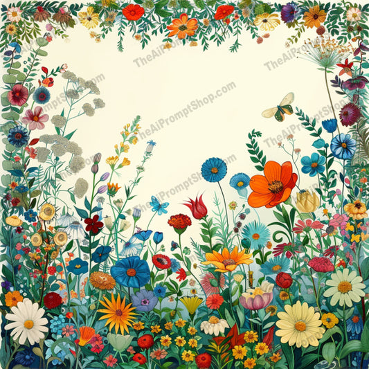 AI MidJourney Image Prompt, Botanical Corners: A Floral Frame Series, 4471Artistic nature frame, Blossom frame art, Botanical frame design, Botanical illustration border, Colorful floral margin, Decorative floral vignette, Floral border illustration, Florals, Flower corner graphics, Garden illustration border, midjourney, Nature frame artwork, Wildflower edges