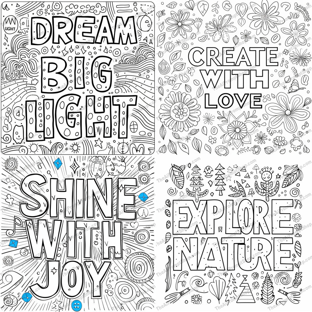 Inspirational Coloring Page AI MidJourney Image Prompt, 9358 Coloring Pages, midjourney, coloring page, black and white, inspirational, motivational, detailed design, patterns, doodles, art therapy, creative, DIY, crafts, lettering, typography, self-care, relaxation, mindfulness, decorative, floral elements, nature, quotes, Midjourney, Ai, Ai Image Prompt, Image Prompt, Prompt
